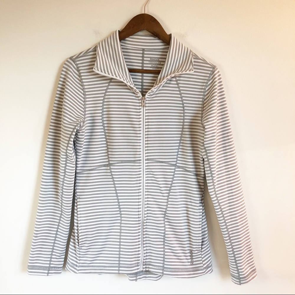 Reebok Grey White Striped Full Zip Athletic Jacket, size Large - Picture 10 of 16